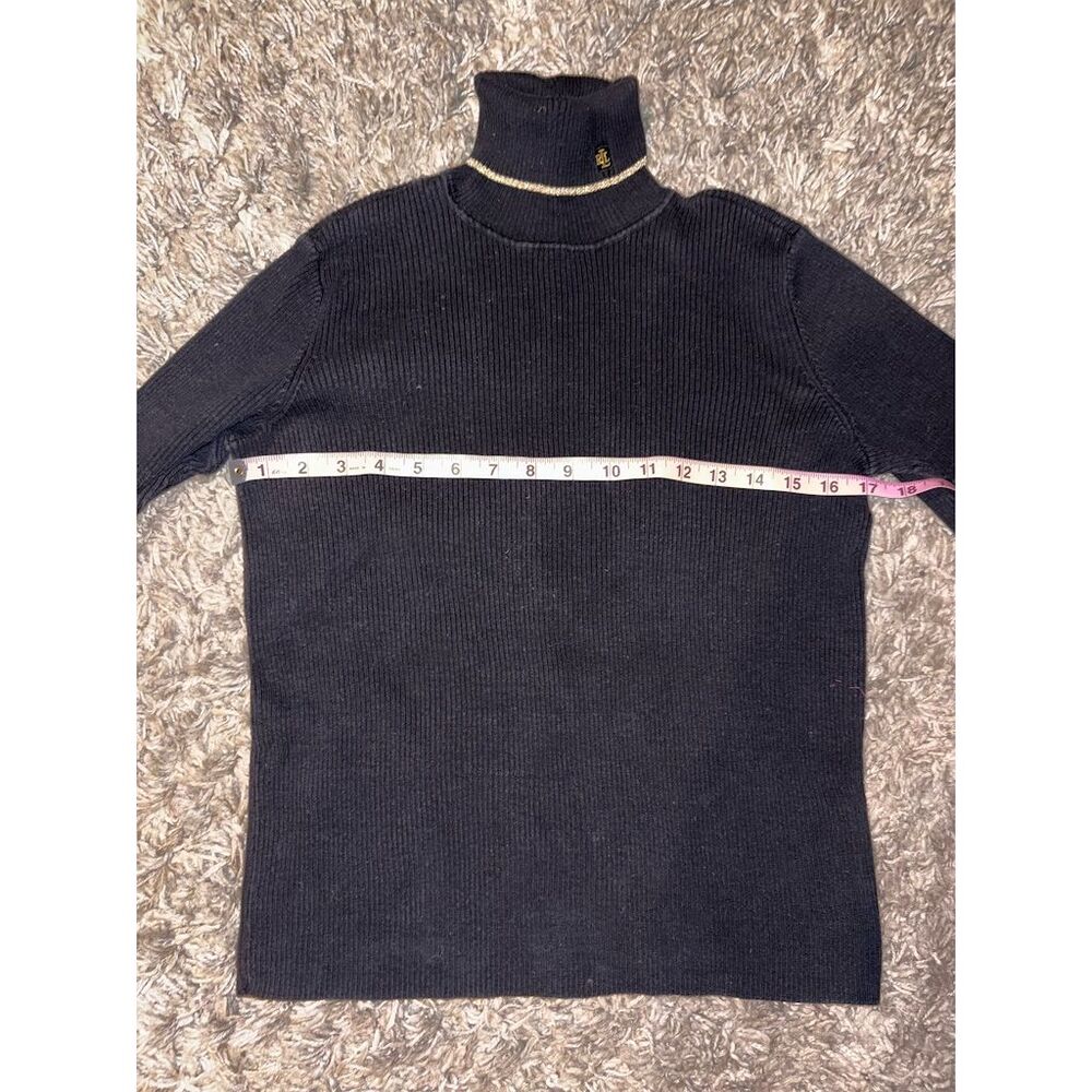 Lauren Ralph Lauren Women Black Turtleneck Sweater Size Medium, Gold Logo & Trim - Picture 4 of 8